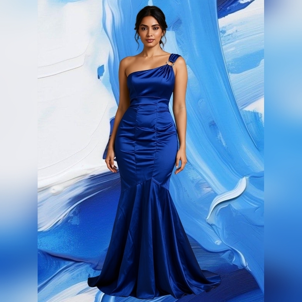 Blondie Nites By Stacy Sklar One-Shoulder Sapphire Blue Dress